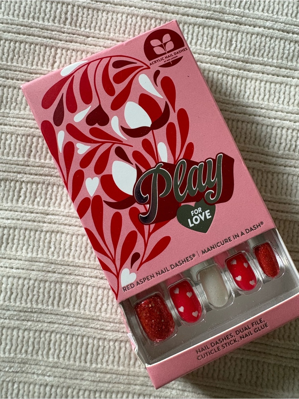Red Aspen Nail Dashes Press-On Nails red, white Hearts & Spice Sutton